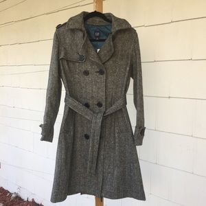 herringbone long belted coat